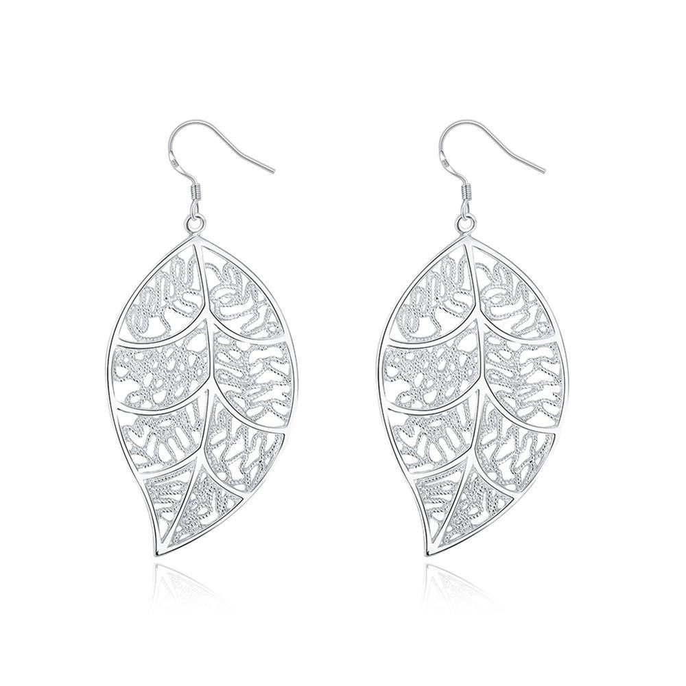 Filigree Leaf Earring in White Gold Plated