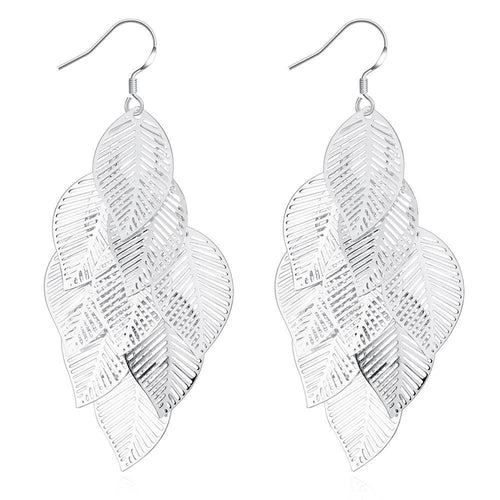 Leaf Drop Earring in White Gold Plated