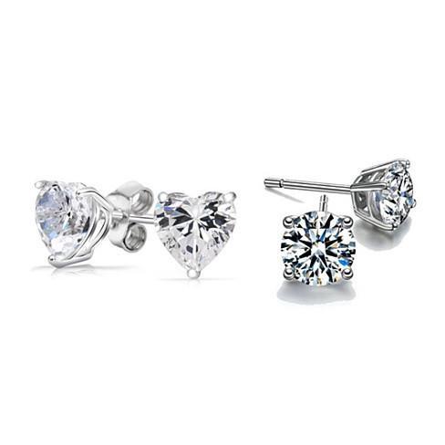 2-Pack: 2 Ct Sterling Silver Studs - Round + Heart