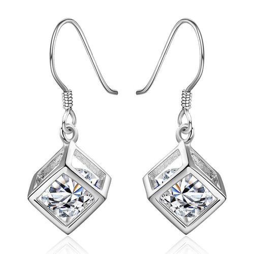 Swarovski Crystal Rubix Cube Drop Earring in White Gold Plated
