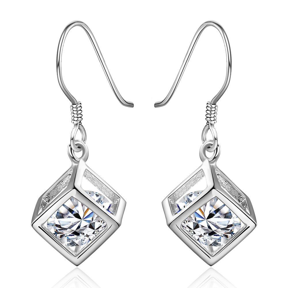 Swarovski Crystal Rubix Cube Drop Earring in White Gold Plated